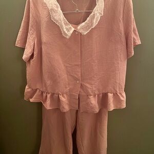 Blush Pink Ruffle Trim Pajama Set